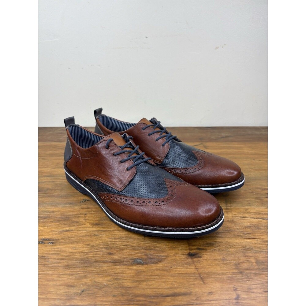 Rieker Wessex Wingtip Oxford Shoes Mens 11 Brown Leather Navy Blue Brogue